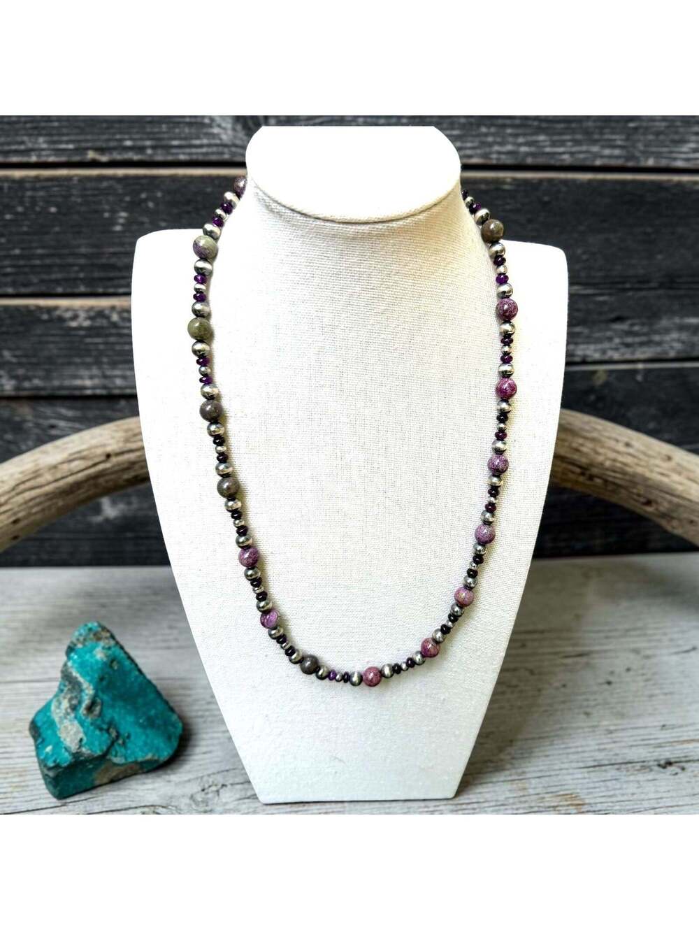 20.5" Stichite & Chariot Quartz Necklace w/ 4-6mm Sterling Pearls
